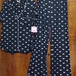 Kate Spade black pajamas with pink bows medium